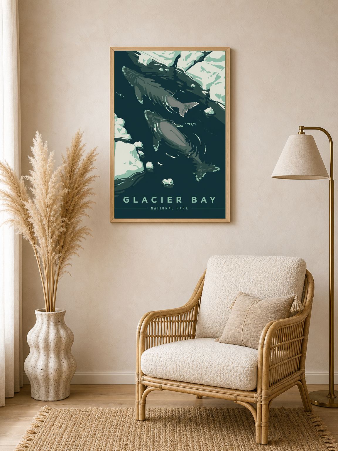 Glacier Bay Whale Glacier Wall Art Print - wood framed poster