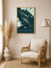 Glacier Bay Whale Glacier Wall Art Print - wood framed poster