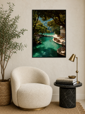 Tropical Lagoon Resort Wall Art Print - black framed