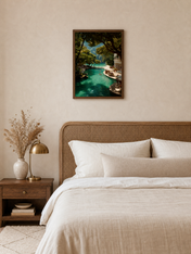 Tropical Lagoon Resort Wall Art Print - dark wood framed