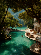 Tropical Lagoon Resort Wall Art Print - unframed