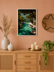 Tropical Lagoon Resort Wall Art Print - white framed