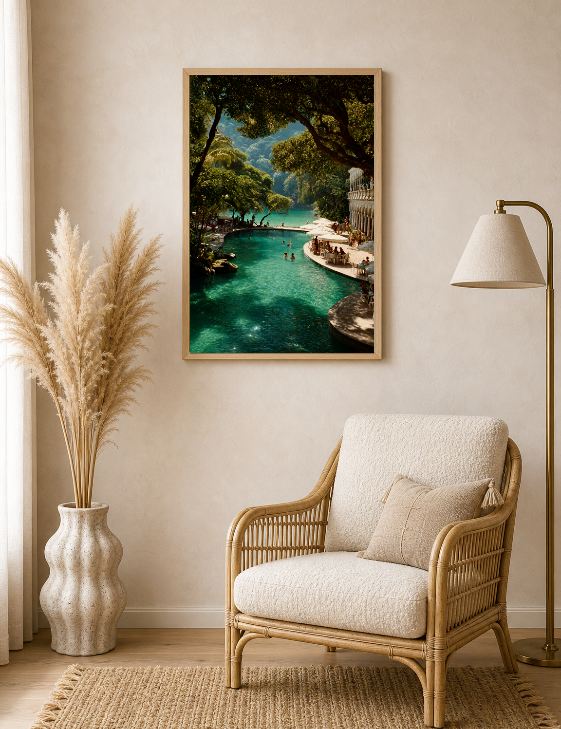 Tropical Lagoon Resort Wall Art Print - wood framed poster
