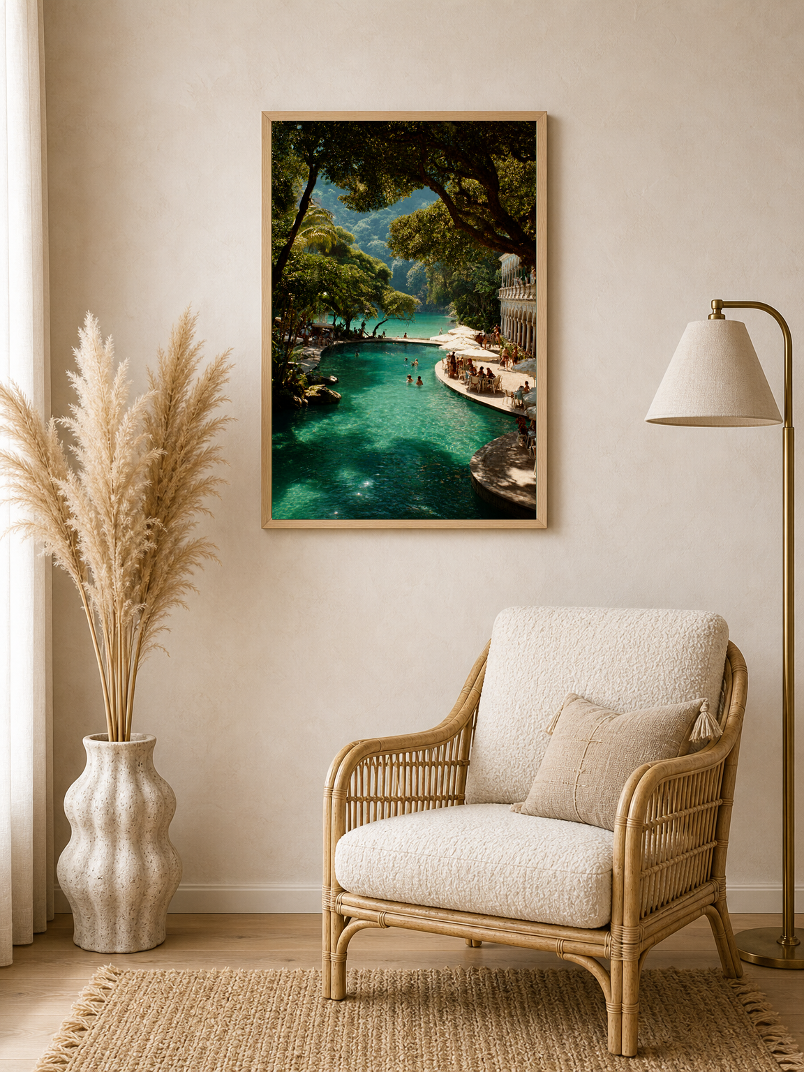 Tropical Lagoon Resort Wall Art Print - wood framed poster