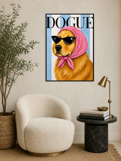 Dogue Fashion Golden Retriever Wall Art Print - black framed