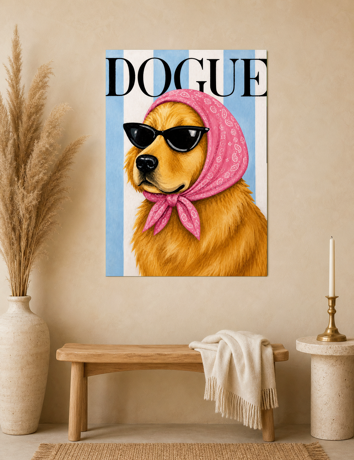 Dogue Fashion Golden Retriever Wall Art Print - unframed mockup