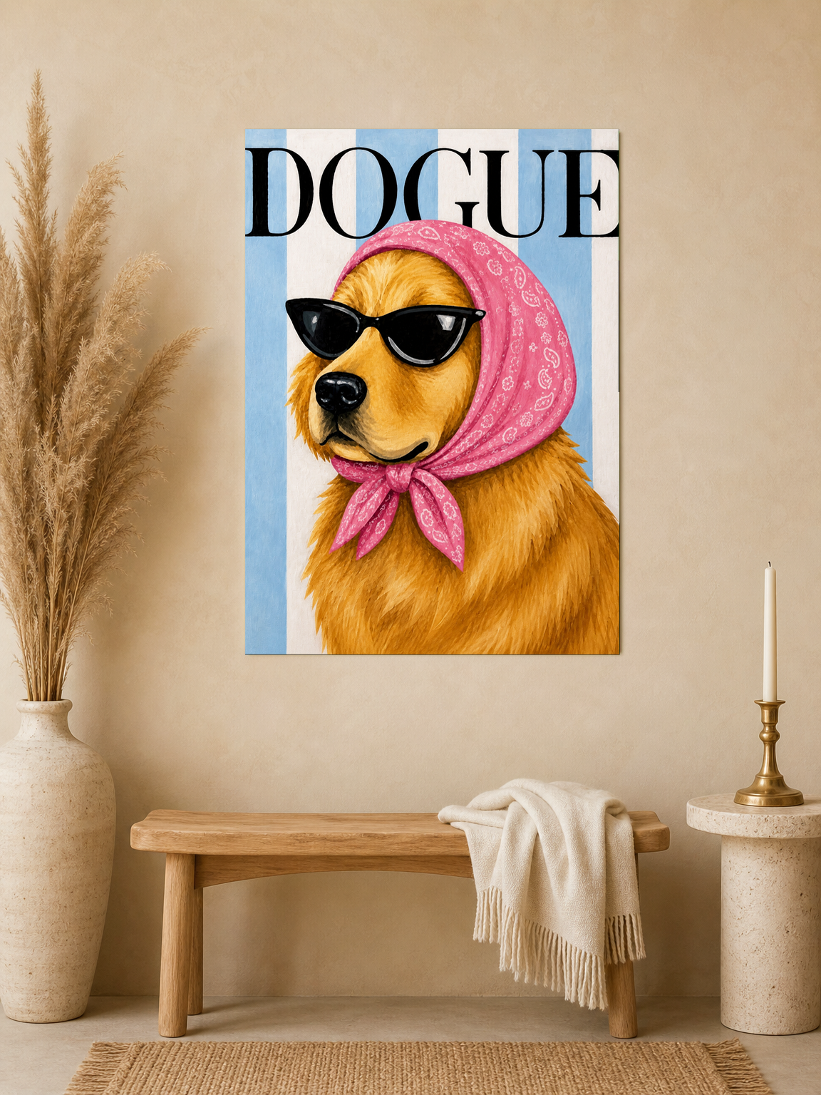 Dogue Fashion Golden Retriever Wall Art Print - unframed mockup