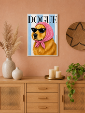 Dogue Fashion Golden Retriever Wall Art Print - white framed