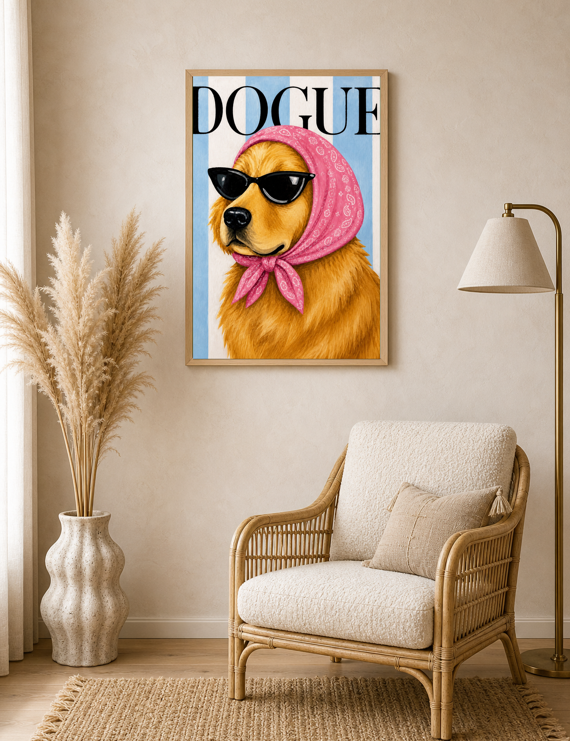 Dogue Fashion Golden Retriever Wall Art Print - wood framed poster