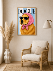Dogue Fashion Golden Retriever Wall Art Print - wood framed poster