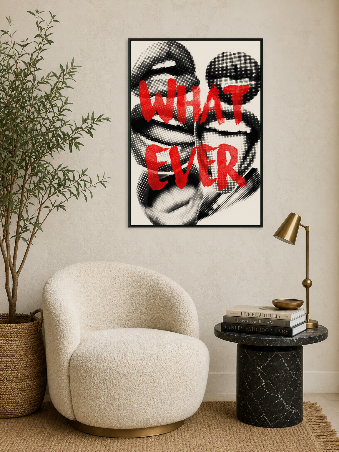 Whatever Typography Pop Art Wall Art Print - black framed