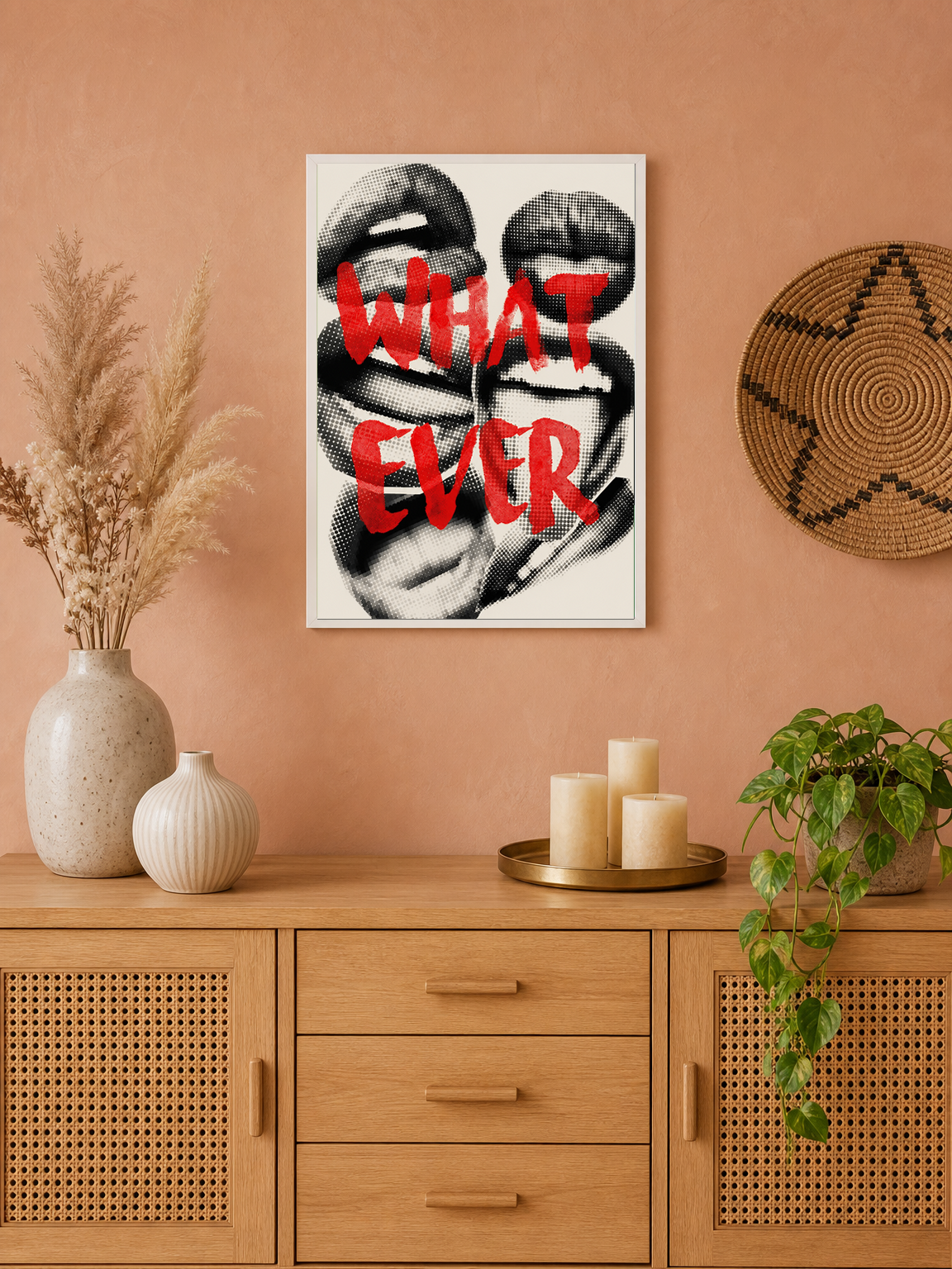 Whatever Typography Pop Art Wall Art Print - white framed