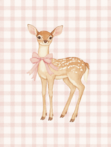Pink Gingham Baby Deer Wall Art Print