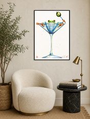 Frog in Martini Glass Cocktail Wall Art Print - black framed