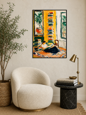 Cozy Reading Corner Wall Art Print - black framed