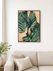 Green Striped Kimono Wall Art Print - black framed