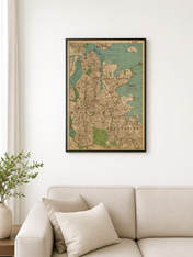 Vintage Boston City Map Wall Art Print - black framed