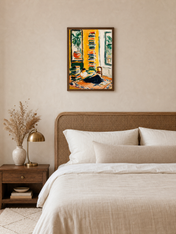 Cozy Reading Corner Wall Art Print - dark wood framed