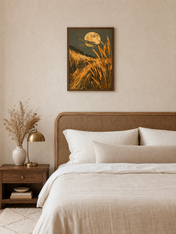 Harvest Moon Wheat Field Wall Art Print - dark wood framed
