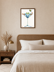 Frog in Martini Glass Cocktail Wall Art Print - dark wood framed