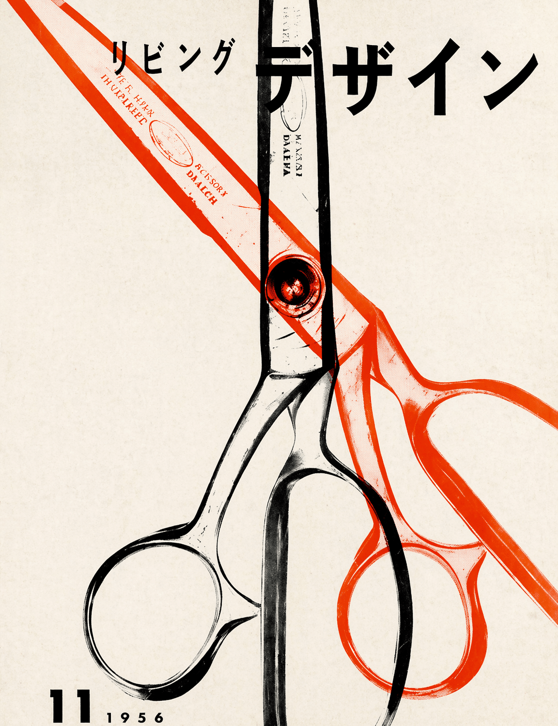 Mid-Century Scissors Japanese Poster Wall Art Print - unframed