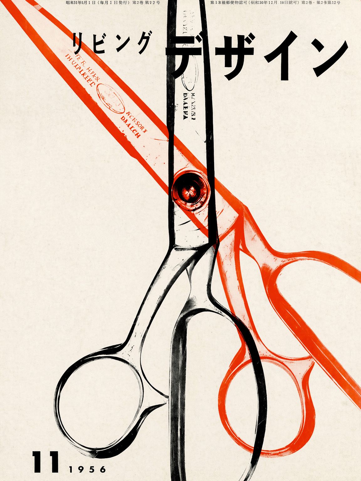 Mid-Century Scissors Japanese Poster Wall Art Print - unframed