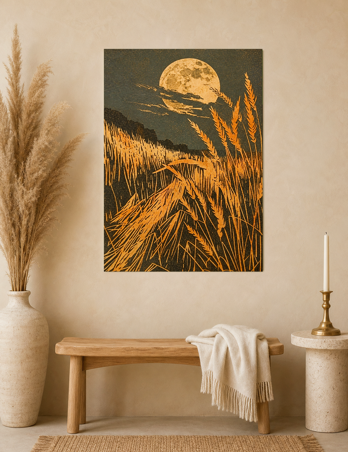 Harvest Moon Wheat Field Wall Art Print - unframed mockup