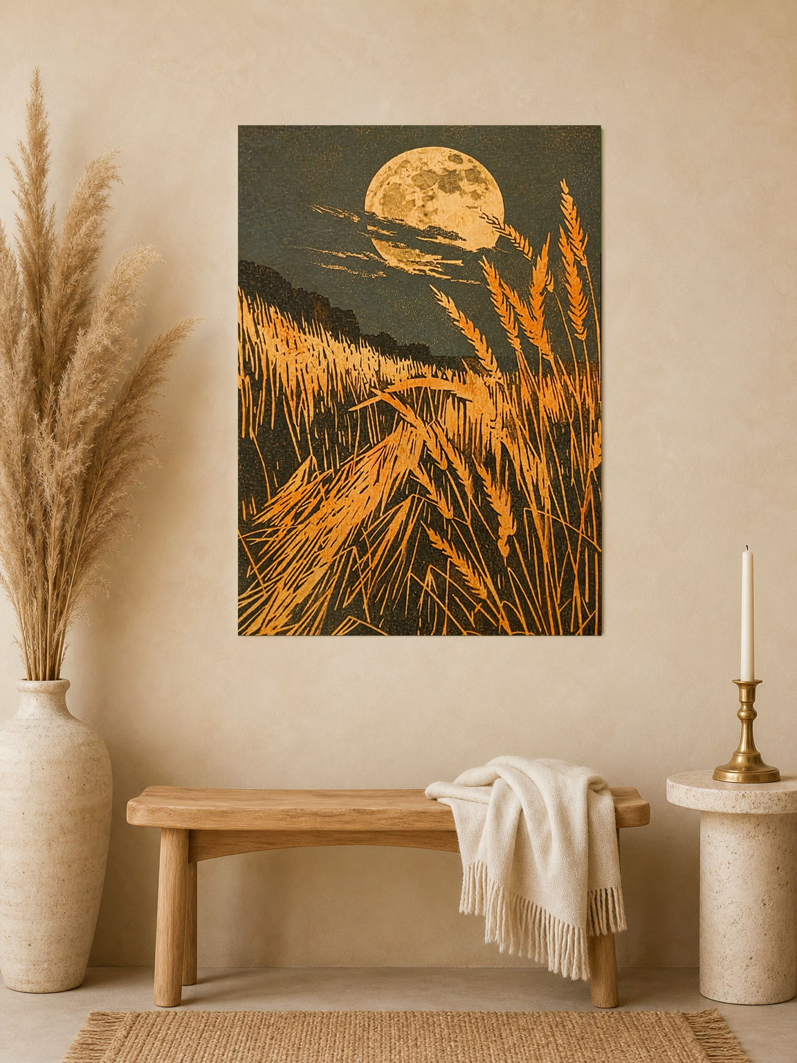 Harvest Moon Wheat Field Wall Art Print - unframed mockup