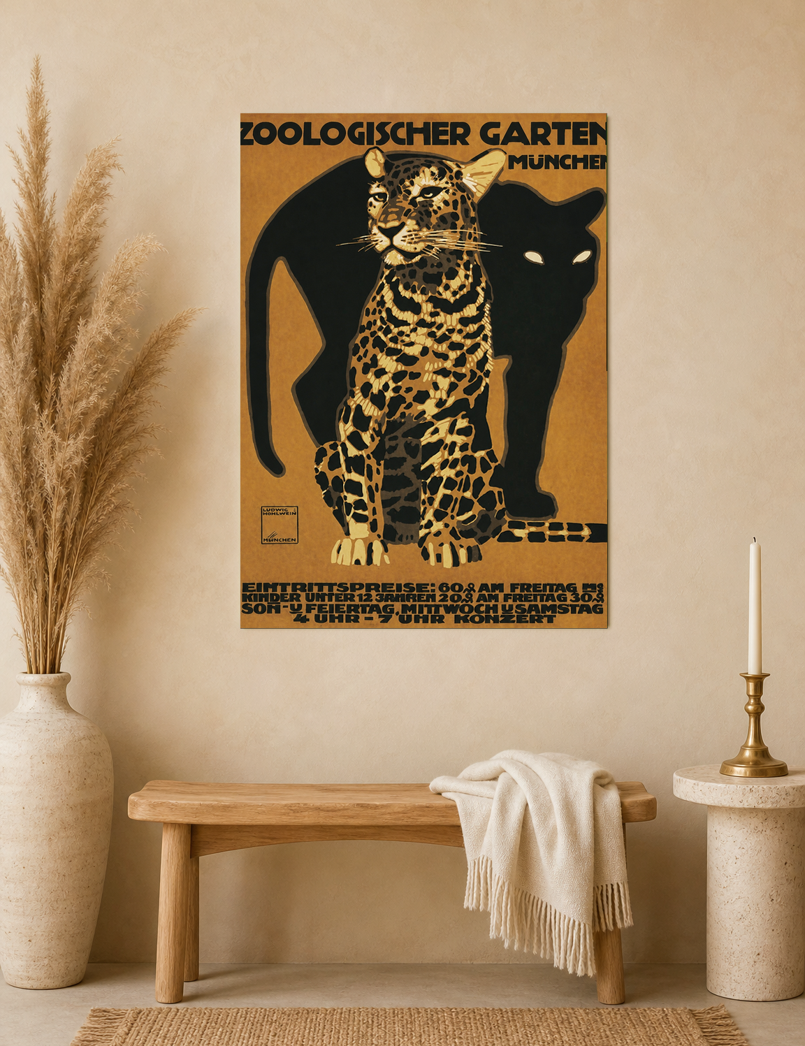 Vintage Zoologischer Garten Leopard Wall Art Print - unframed mockup