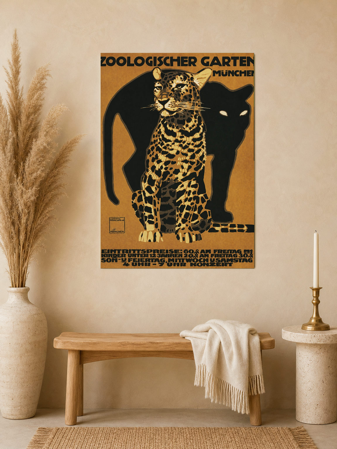 Vintage Zoologischer Garten Leopard Wall Art Print - unframed mockup