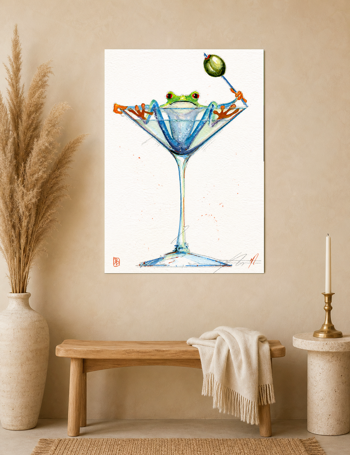 Frog in Martini Glass Cocktail Wall Art Print - unframed mockup