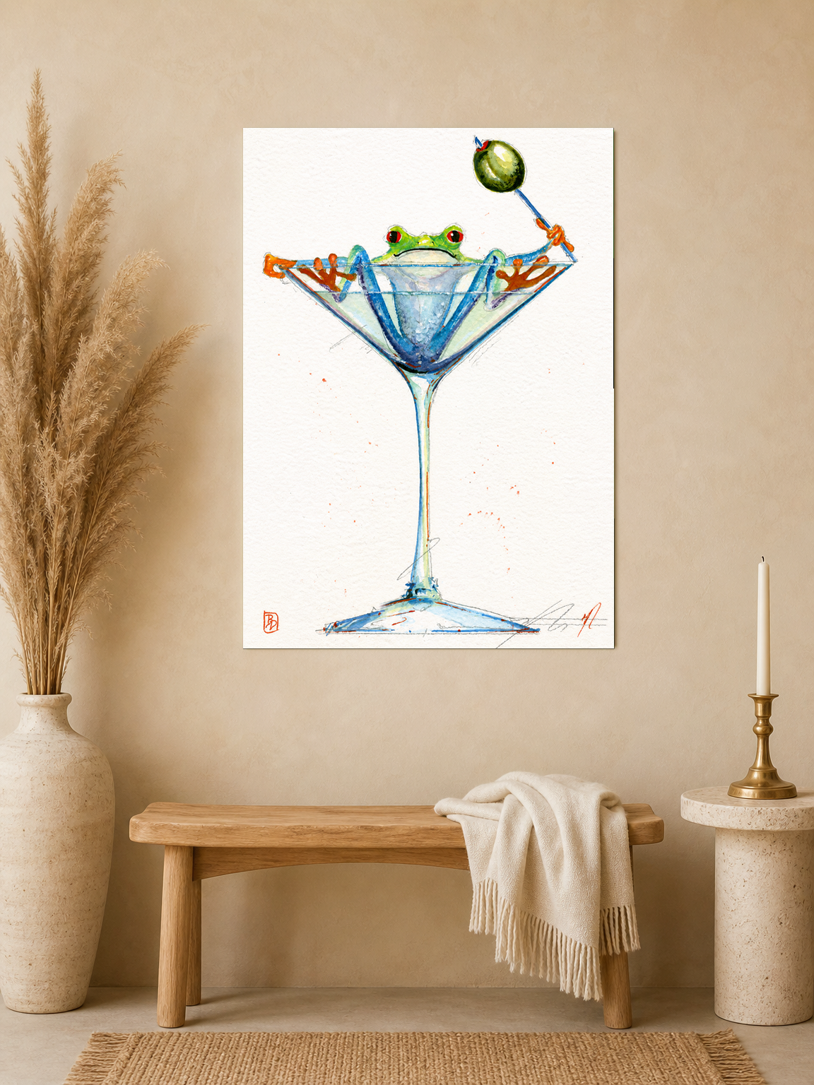 Frog in Martini Glass Cocktail Wall Art Print - unframed mockup