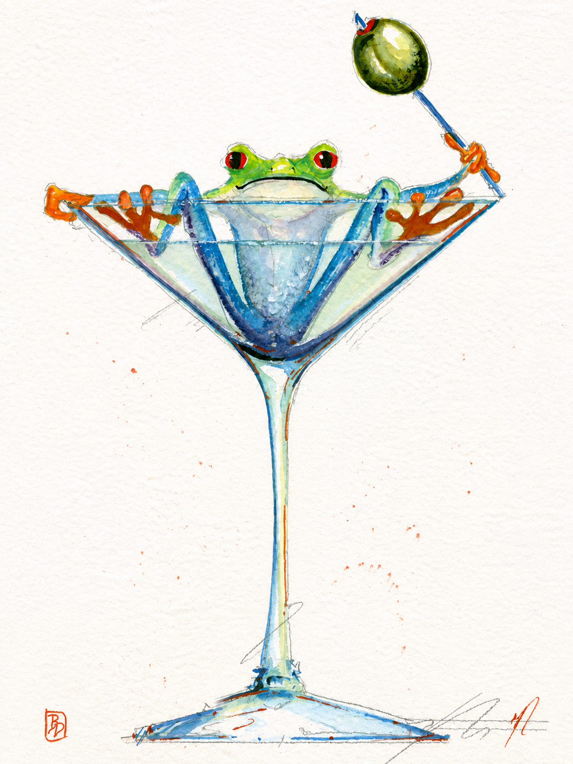 Frog in Martini Glass Cocktail Wall Art Print - unframed