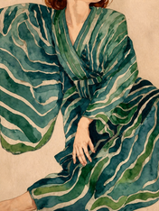 Green Striped Kimono Wall Art Print - unframed
