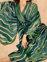 Green Striped Kimono Wall Art Print