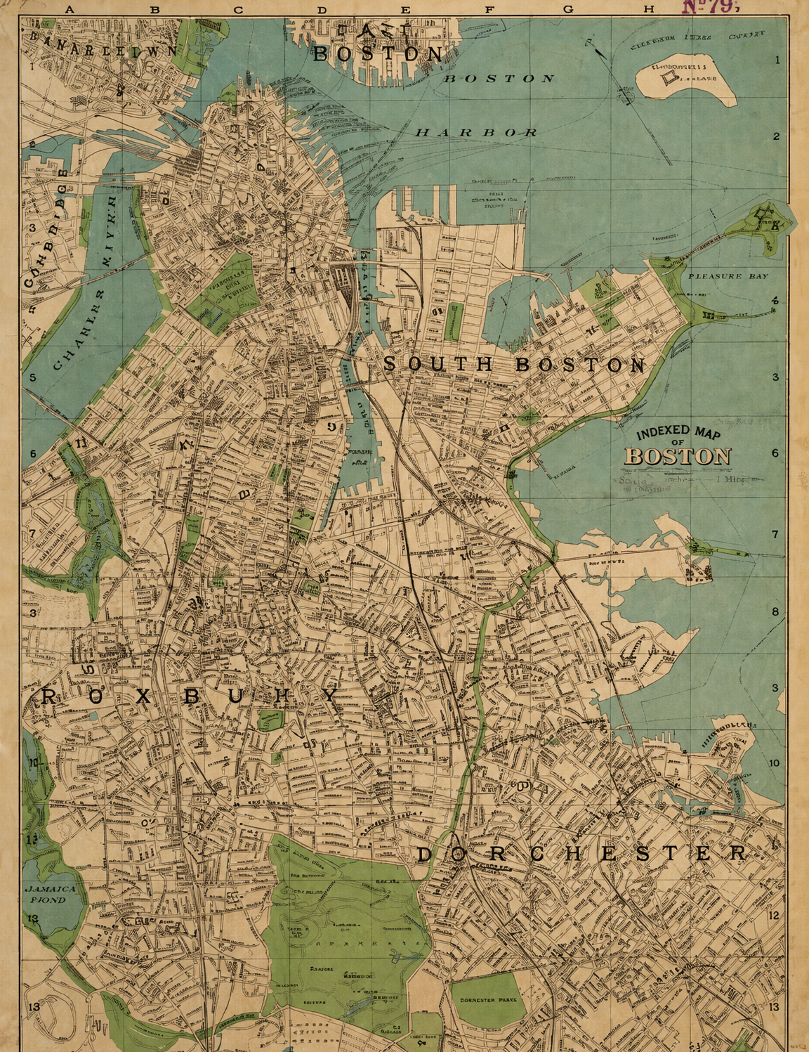 Vintage Boston City Map Wall Art Print - unframed