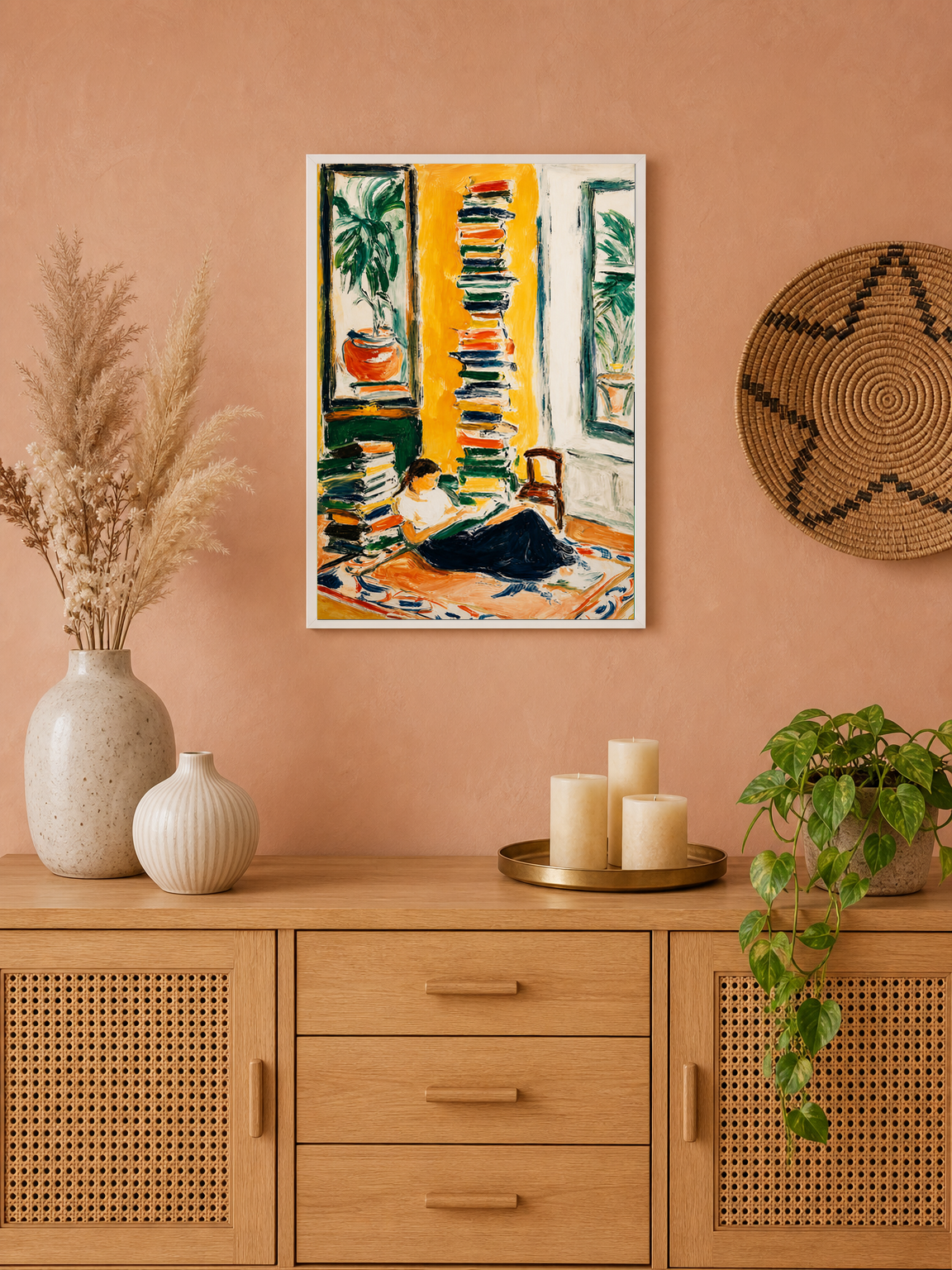 Cozy Reading Corner Wall Art Print - white framed