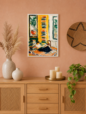 Cozy Reading Corner Wall Art Print - white framed