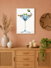 Frog in Martini Glass Cocktail Wall Art Print - white framed
