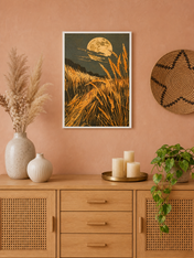 Harvest Moon Wheat Field Wall Art Print - white framed