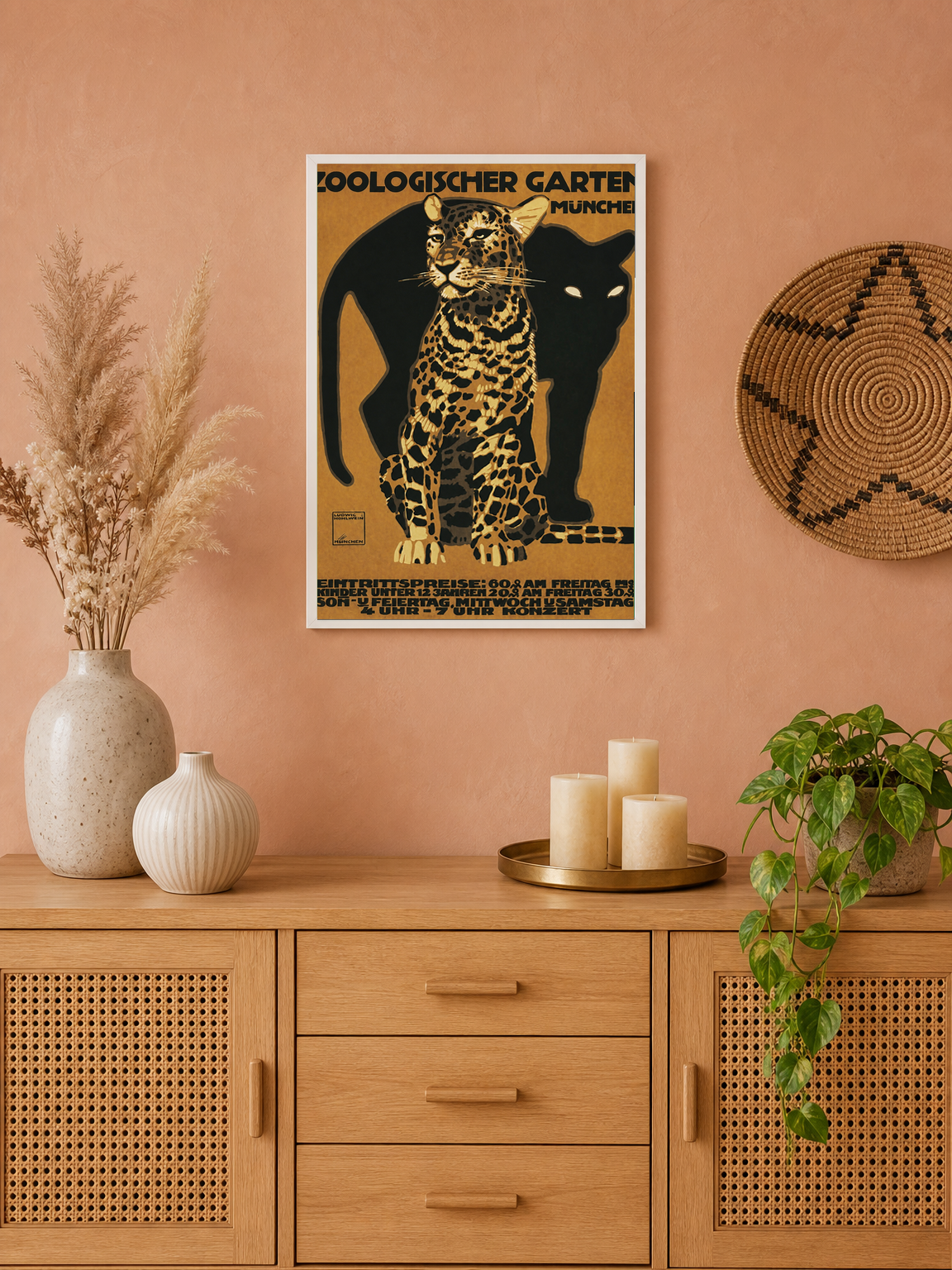 Vintage Zoologischer Garten Leopard Wall Art Print - white framed
