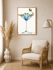 Frog in Martini Glass Cocktail Wall Art Print - wood framed poster