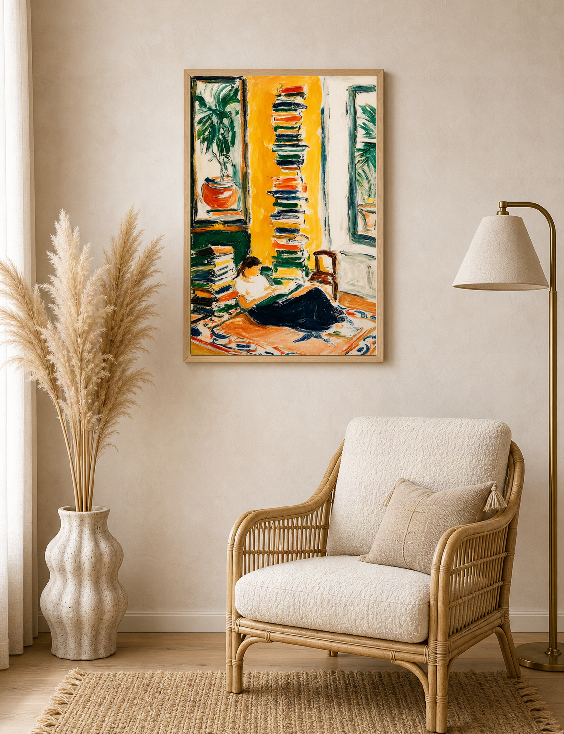 Cozy Reading Corner Wall Art Print - wood framed poster