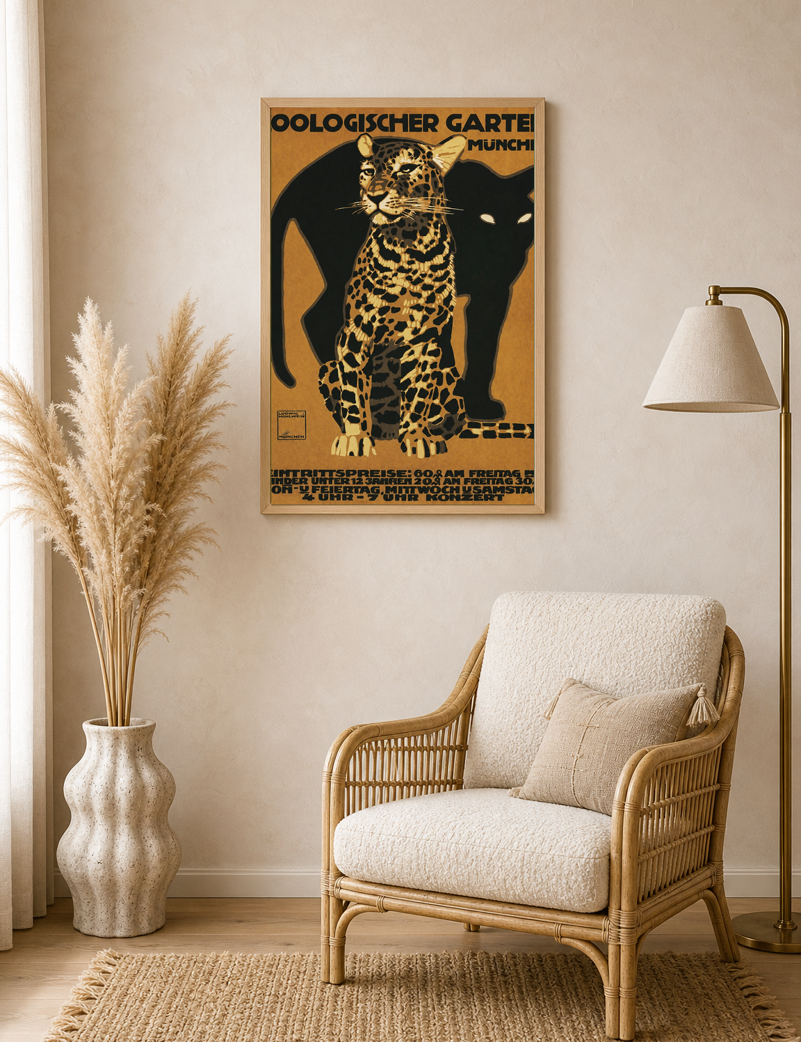 Vintage Zoologischer Garten Leopard Wall Art Print - wood framed poster