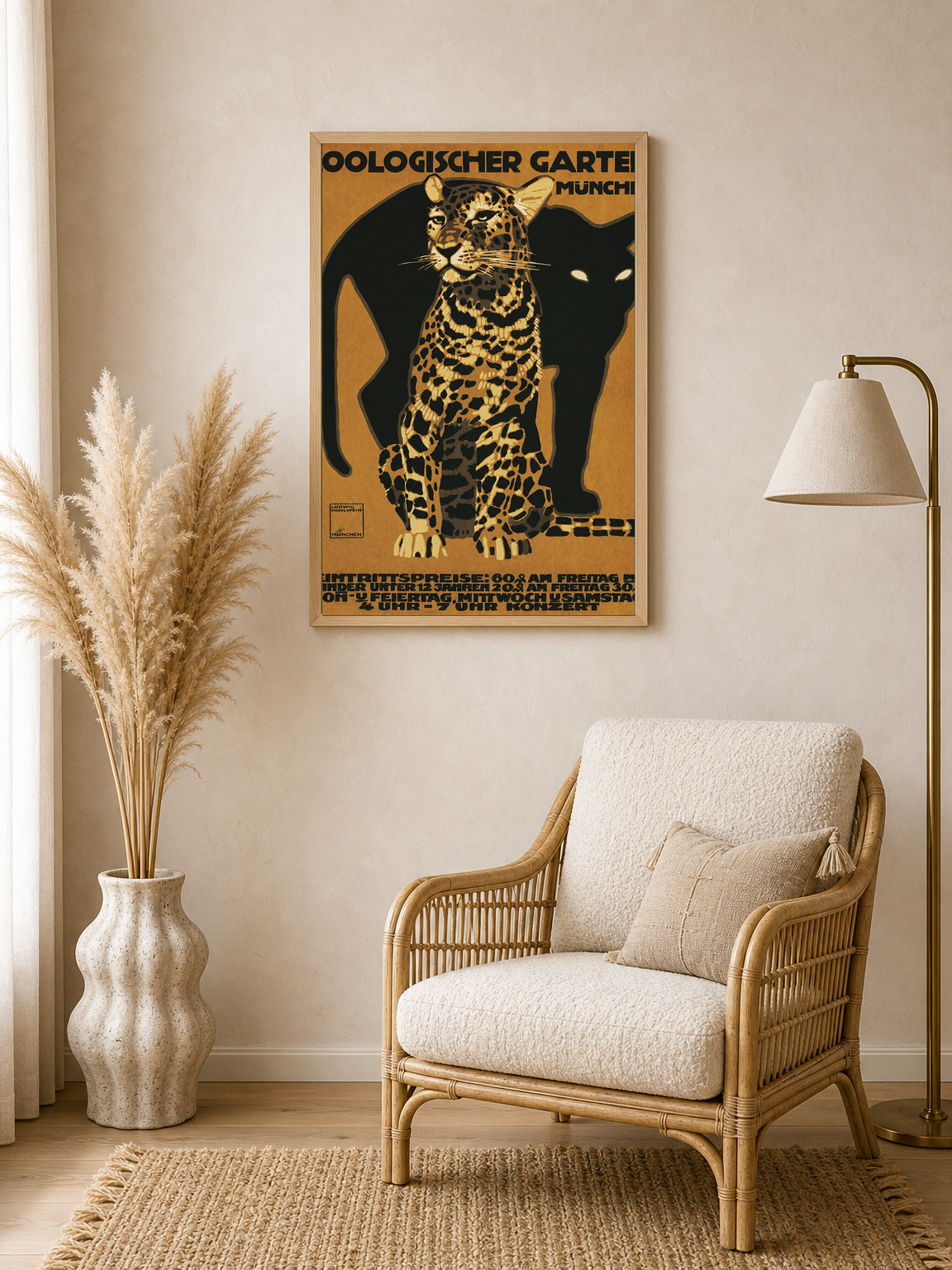 Vintage Zoologischer Garten Leopard Wall Art Print - wood framed poster