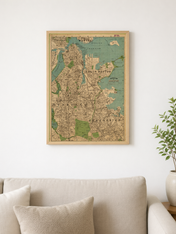 Vintage Boston City Map Wall Art Print - wood framed poster