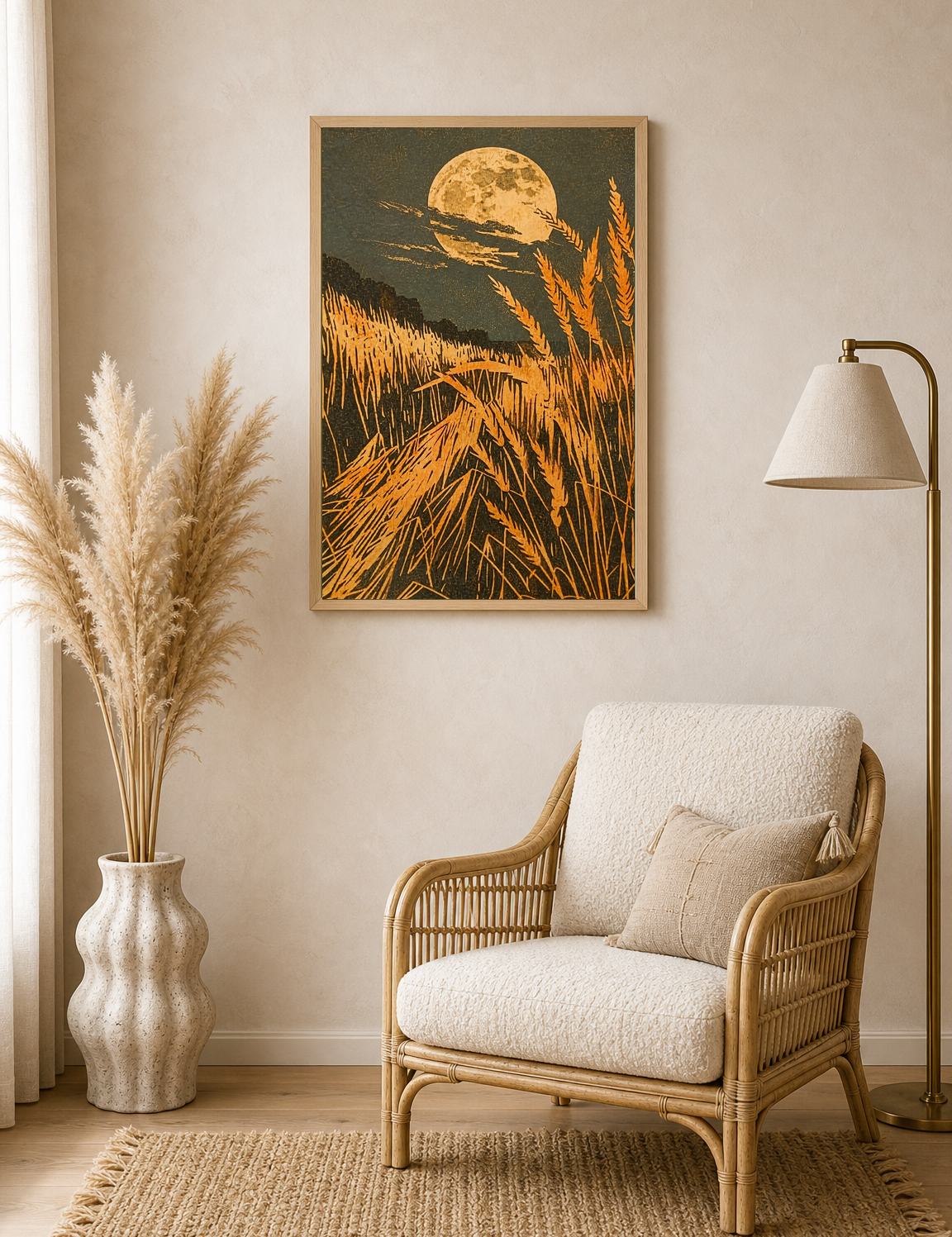 Harvest Moon Wheat Field Wall Art Print - wood framed poster