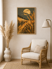 Harvest Moon Wheat Field Wall Art Print - wood framed poster
