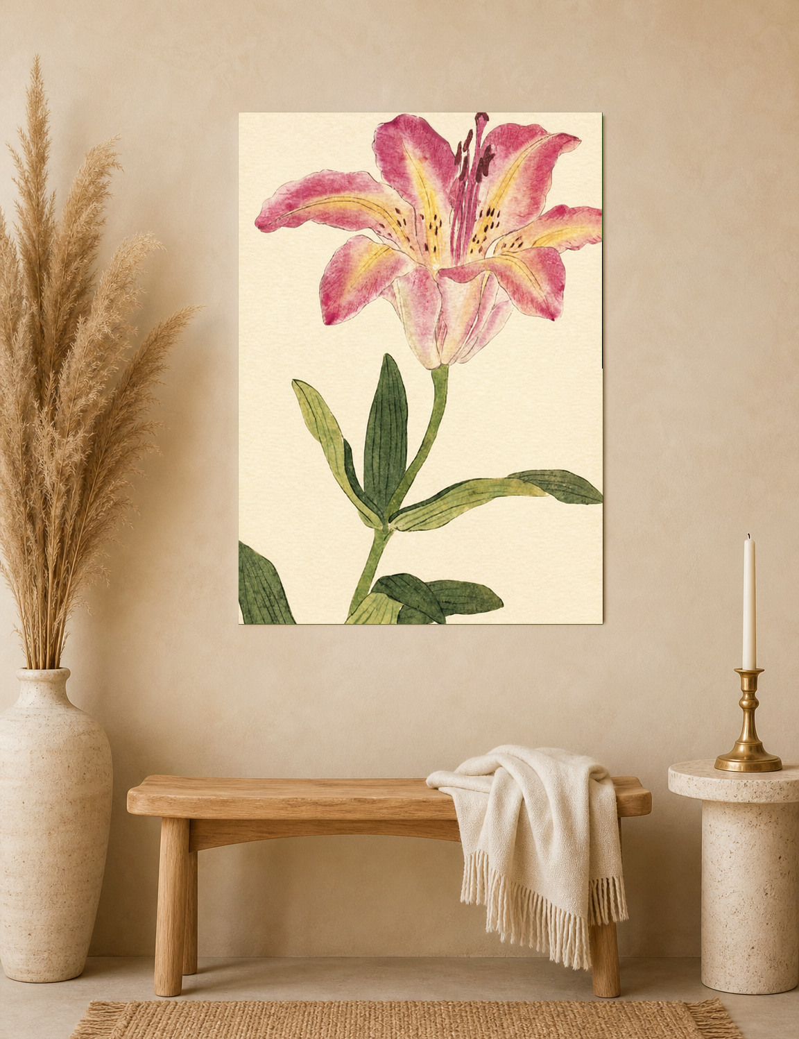 Pink Lily Botanical Wall Art Print - unframed mockup