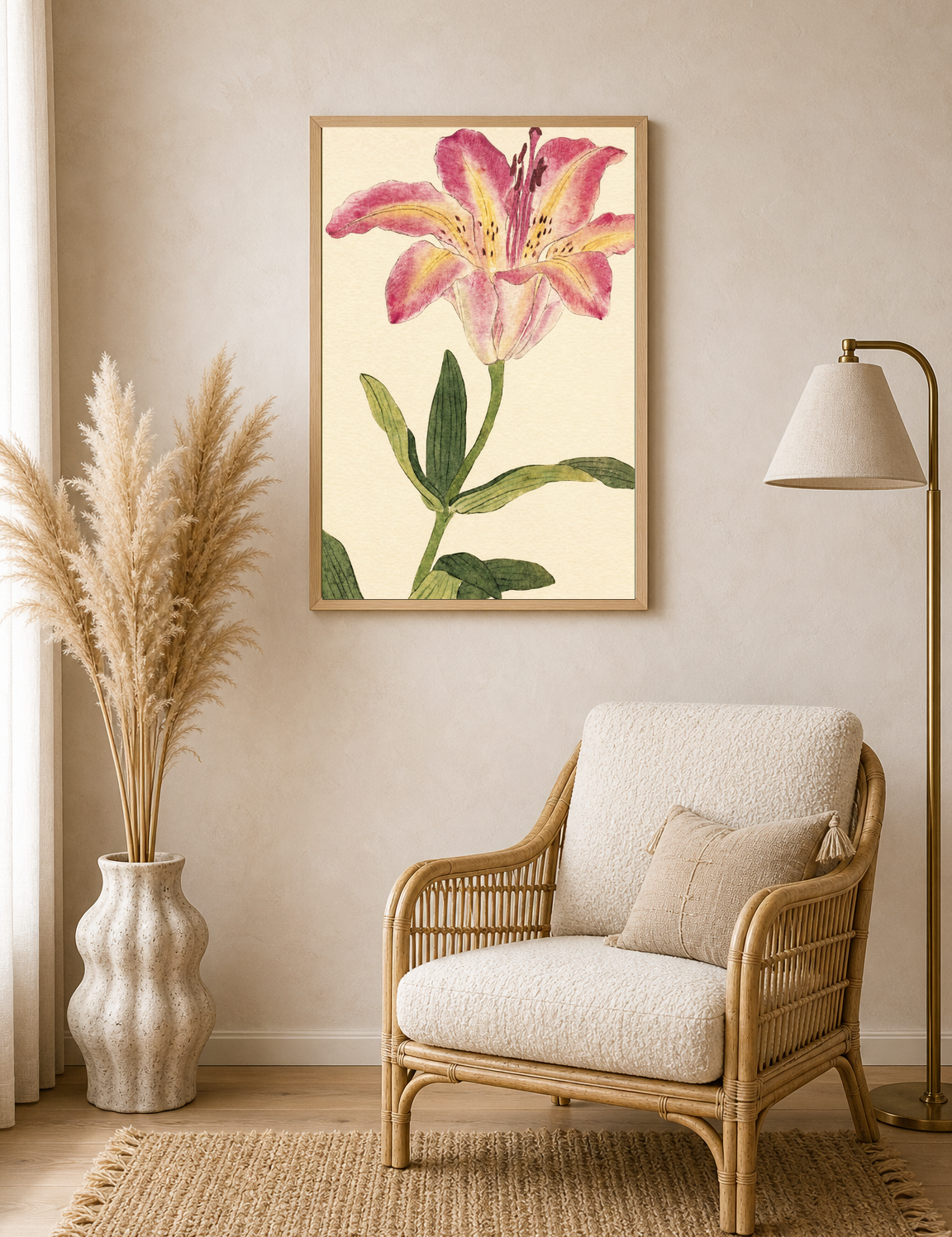 Pink Lily Botanical Wall Art Print - wood framed poster